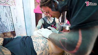 Big Dicks with Couple Inked Foursome Merry Gets Tatted