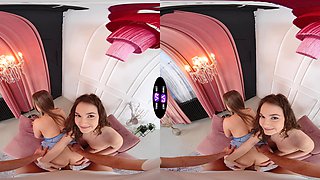 Teen Amalia and Simona in VR threesome, raw & real