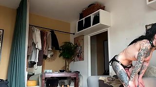 Inked beauty shares passionate intense solo dildo desire