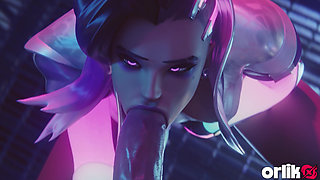 Sombra From Overwatch - Sloppy Blowjob, Doggystyle Big Ass in Oil and Titfuck Cumshot 3D Animation