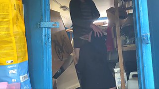 Brunette in jeans fucked in storage by her boss - Amateur