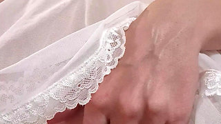 Horny blonde bitch spreading her pussy, begging for cock