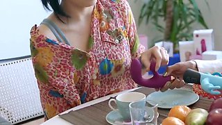 Hot Lesbian Brunch: Rina Ellis and Luna Corazon Lick Pussy and Cum