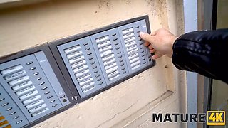 Mature4k. boy slinks into peach of mature female in pantyhose and dress