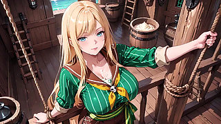 Blonde Pirate's Lazy Morning! Green Striped Top, Lazy Bar Counter & Sunlit Bedroom.