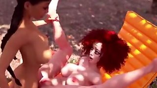 Redhead babes enjoying anal sex with her futanari girlfriend in a 3d animat