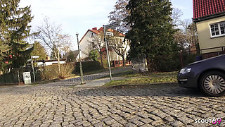 German Blonde Girl Lisa Pick up and Talk to Risky Fuck in Car at Public Place