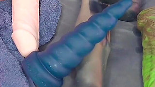 3 Lesbians Have Real Fun with Big Dildos on Stream