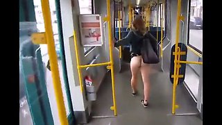 Women plays with pussÃ½ on bus