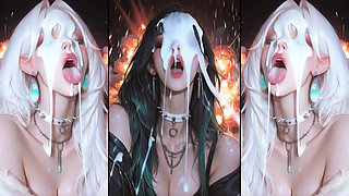 Anime characters get their faces thoroughly covered in cum.