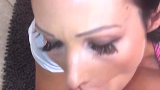 Hot brunette big boobs toying pink pussy