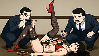 Sushi Girl: Rich Guys Eat Food off a Sexy Slut's Body and Then Fuck Her