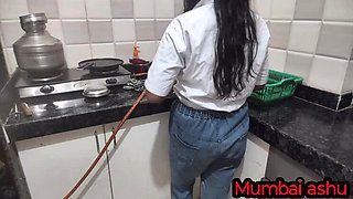 Desi college girl fucks boyfriend in kitchen with blowjob and creampie - Mumbai Ashu homemade sex