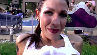 Outdoor DP Orgy Blonde Babes Wild Poolside Fuck