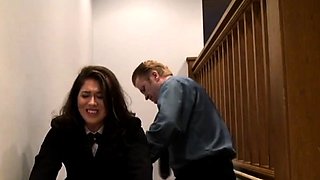 Young brunette breaks down and fucks old man