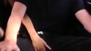 Amateur slut threesome in stockings and blowjob