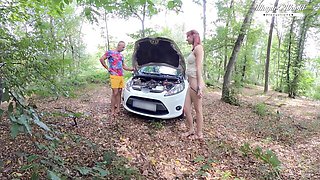 Outdoor Car Sex Against WRC Hatchback In The Woods