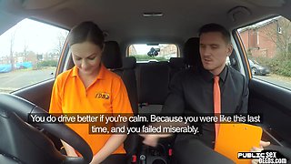 Mediumboobs slut fucked in the car by driving tutor