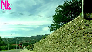 Driving in Tuscany's Hills in Golden Saldals Barefeet