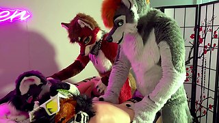Two amateur gals threesome with stranger