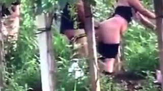 Spying blonde hooker fucking in the woods
