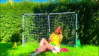 Brazilian Football Girl Jersey Tease to Lingerie Orgasm