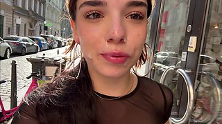 Prague's Public Cumwalk Passion Sparks Wild Sensual Blowjob Heat