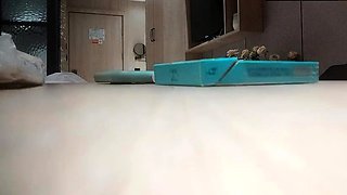 Cute amateur asian web cam girl playing with her toy