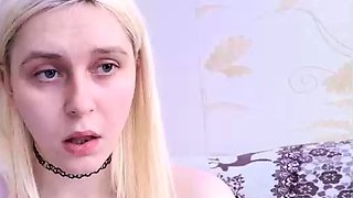 Curly Blonde Teen Records Solo Dildo Masturbation