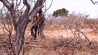 Tied ebony sluts from Germany spanked and fucked in nature