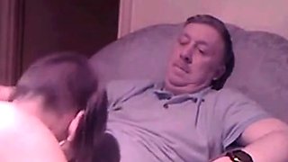 Old Guy Receives Blowjob From Young Skinhead Girl On Webcam