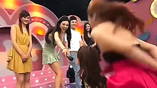 Tied up in dress and in chinese game show
