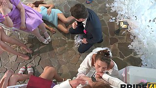 A charming bride got fucked in public by her lover in a steamy scene.