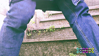 Pissing Like a Fountain on the School Stairs