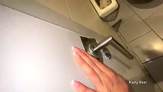 Pissing in a public restroom with the door open while other people repeat outside