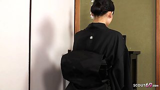 Adorable japanese virgin student caught and teach how to smoke by aged man