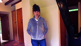 Amateur young brunette enjoys dildo on solo masturbation