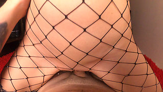 beauty in fishnet stockings sucks - rides dick