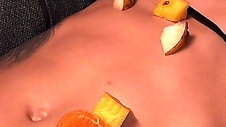 My Roommate's Sweet Craving: Fruit Served Over My Abs.