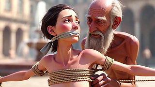Public Street Bondage - Old Man Touching Helpless Horny Woman