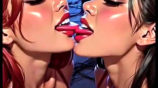 Cute Lesbians Tongue and Kiss Fetish, Ai Animation
