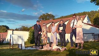 Sexy Bride With Natural Tits Fucks Hound Groom in Public Outdoor Wedding