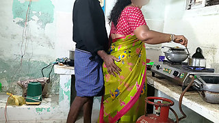 Uncut Homemade Romance Hot Mother-in-law's Kitchen Counter Action While Cooking
