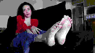 Hot brunette foot fetish play