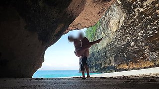 Horny slut covered in sand fuck on my dick on the beach