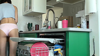 Your Cute Asian GF Unloading the Dishwasher in Panties