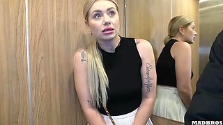 Hot French Blonde Gets Stuck and Fucked Hard in Elevator & Parking Lot Anal BBC