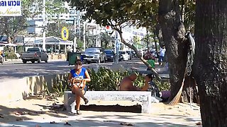 Big natural tits Thai teen beach pick up