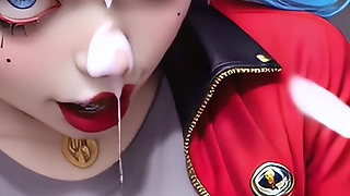 Psycho Cosplay Girl POV: Deepthroat & Messy Facial Cumshot AI Animation