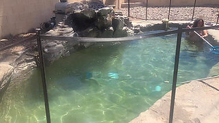 BBW Cleaning Her Pool